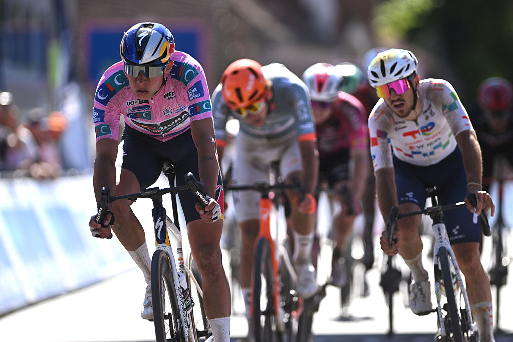 Laurence Pithie of New Zealand and Team Red Bull - BORA - hansgrohe - Pink Leader Jersey reacts after the 70th 4 Jours de Dunkerque 2026