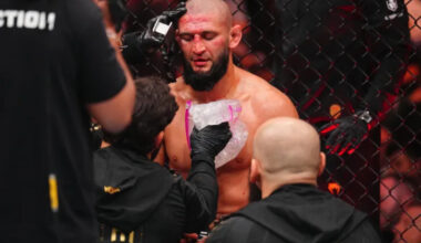 Khazmat Chimaev in his corner during UFC 328