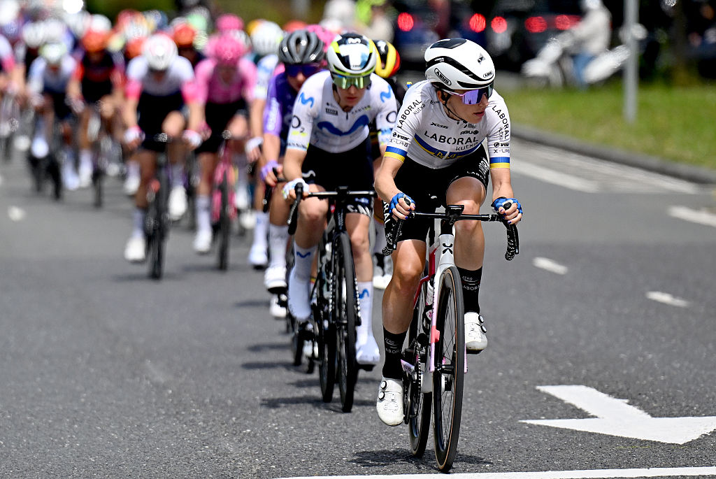 SAN SEBASTIAN, SPAIN - MAY 17: Yuliia Biriukova of Ukraine and Team Laboral Kutxa - Fundacion Euskadi competes during the 5th Itzulia Women 2026, Stage 3 a 131.1km stage from San Sebastian to San Sebastian / #UCIWWT / on May 17, 2026 in San Sebastian, Spain. (Photo by Szymon Gruchalski/Getty Images)