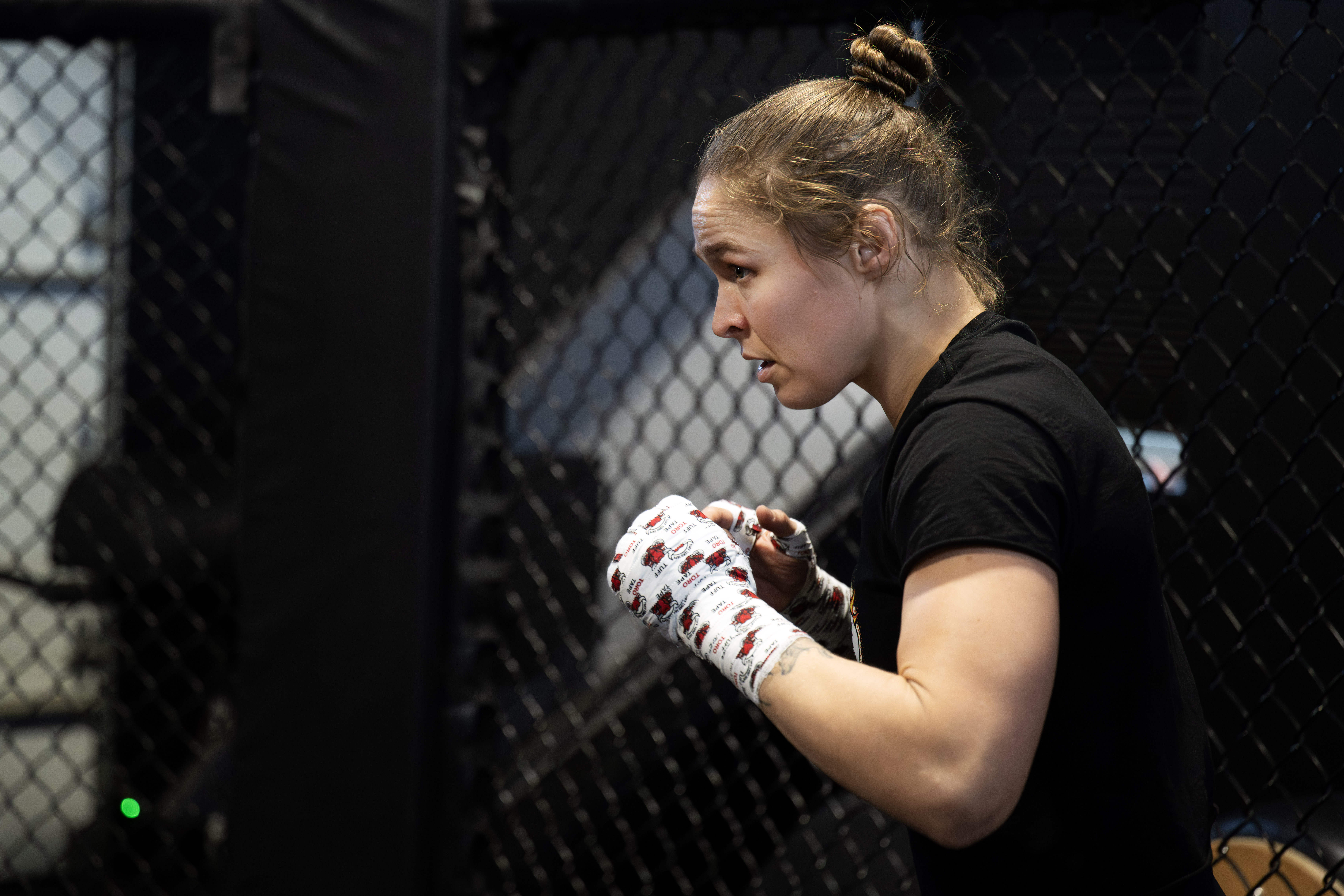 Former UFC champion and Olympic medalist Ronda Rousey prepares for...