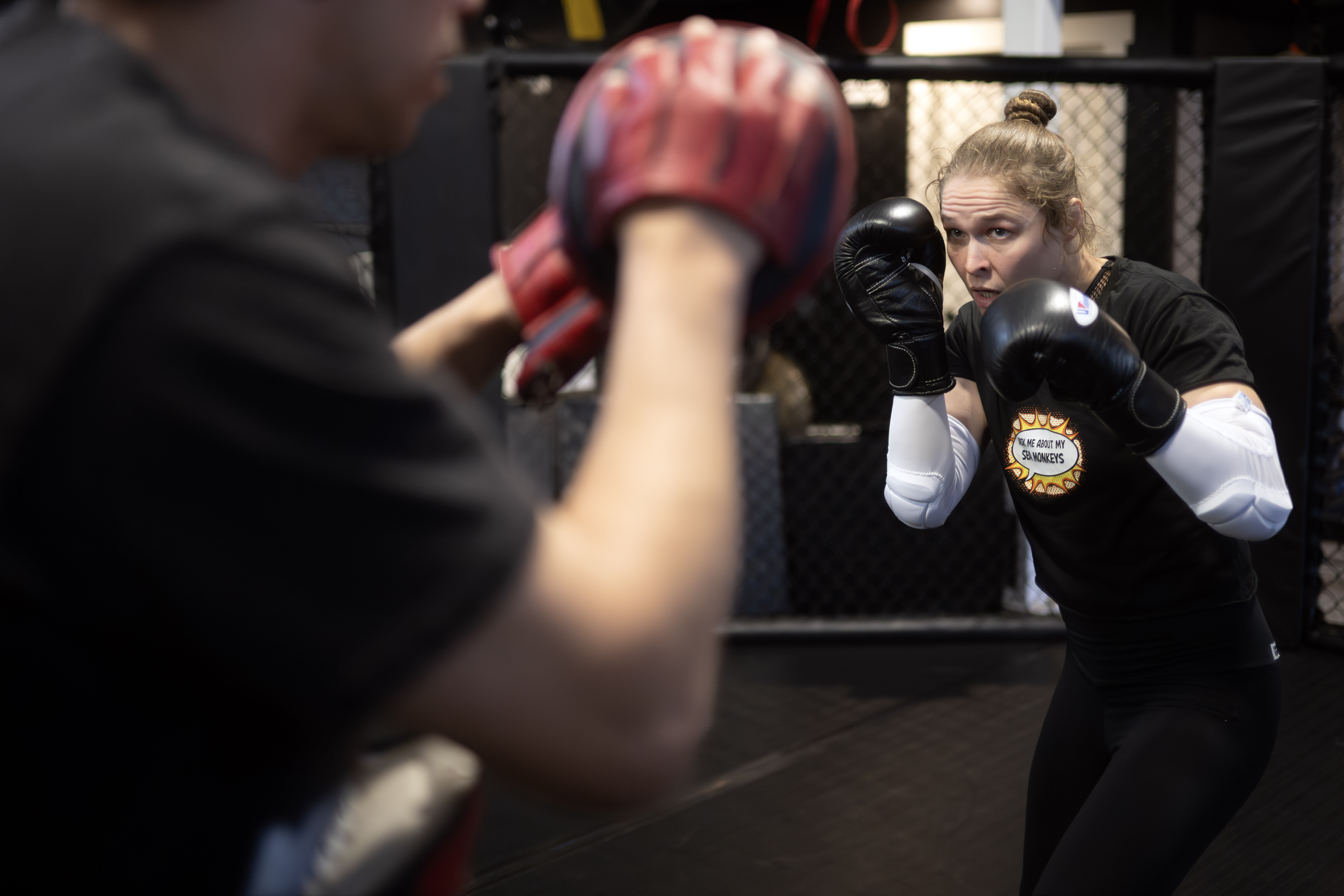 Former UFC champion and Olympic medalist Ronda Rousey prepares for...