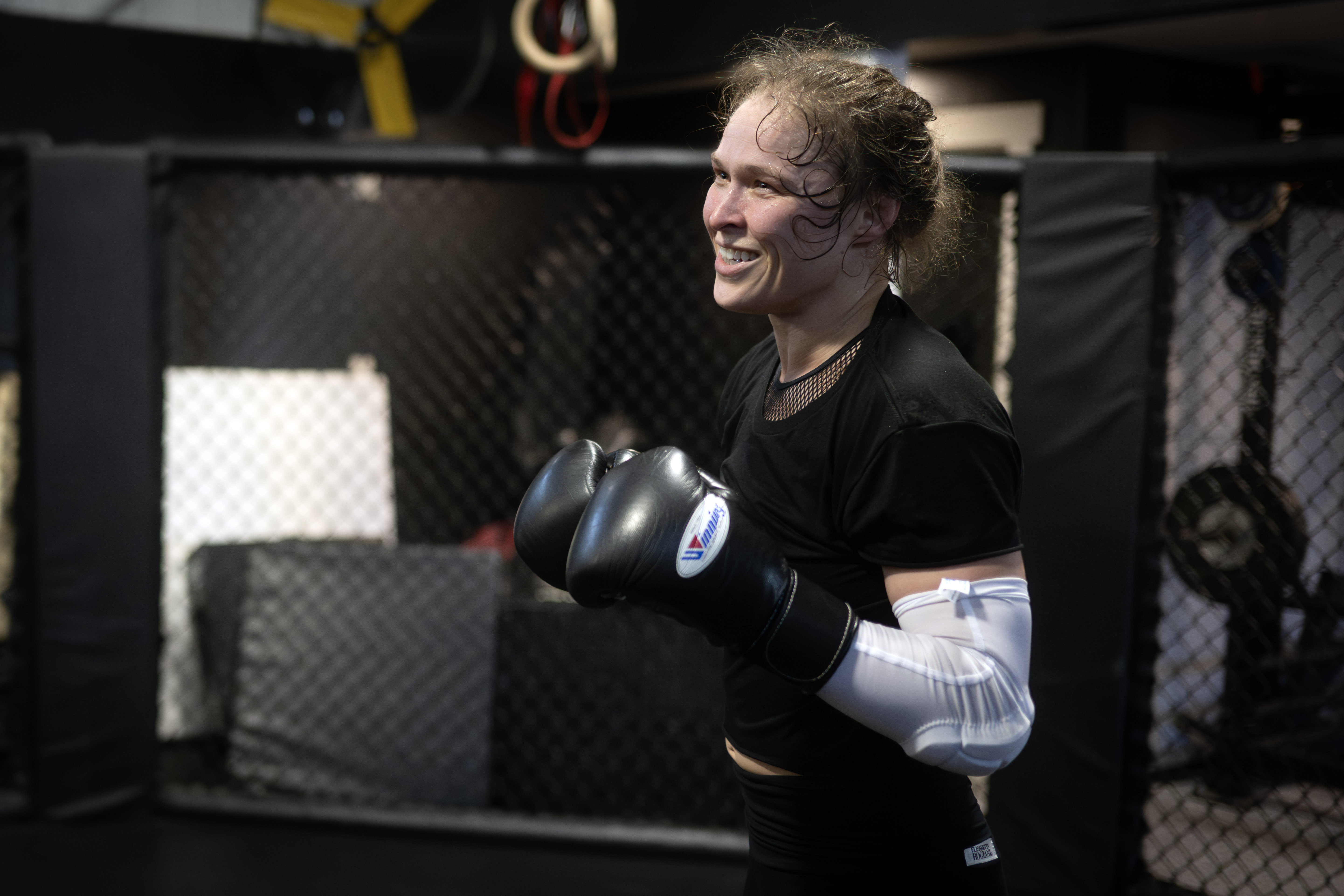 Former UFC champion and Olympic medalist Ronda Rousey prepares for...