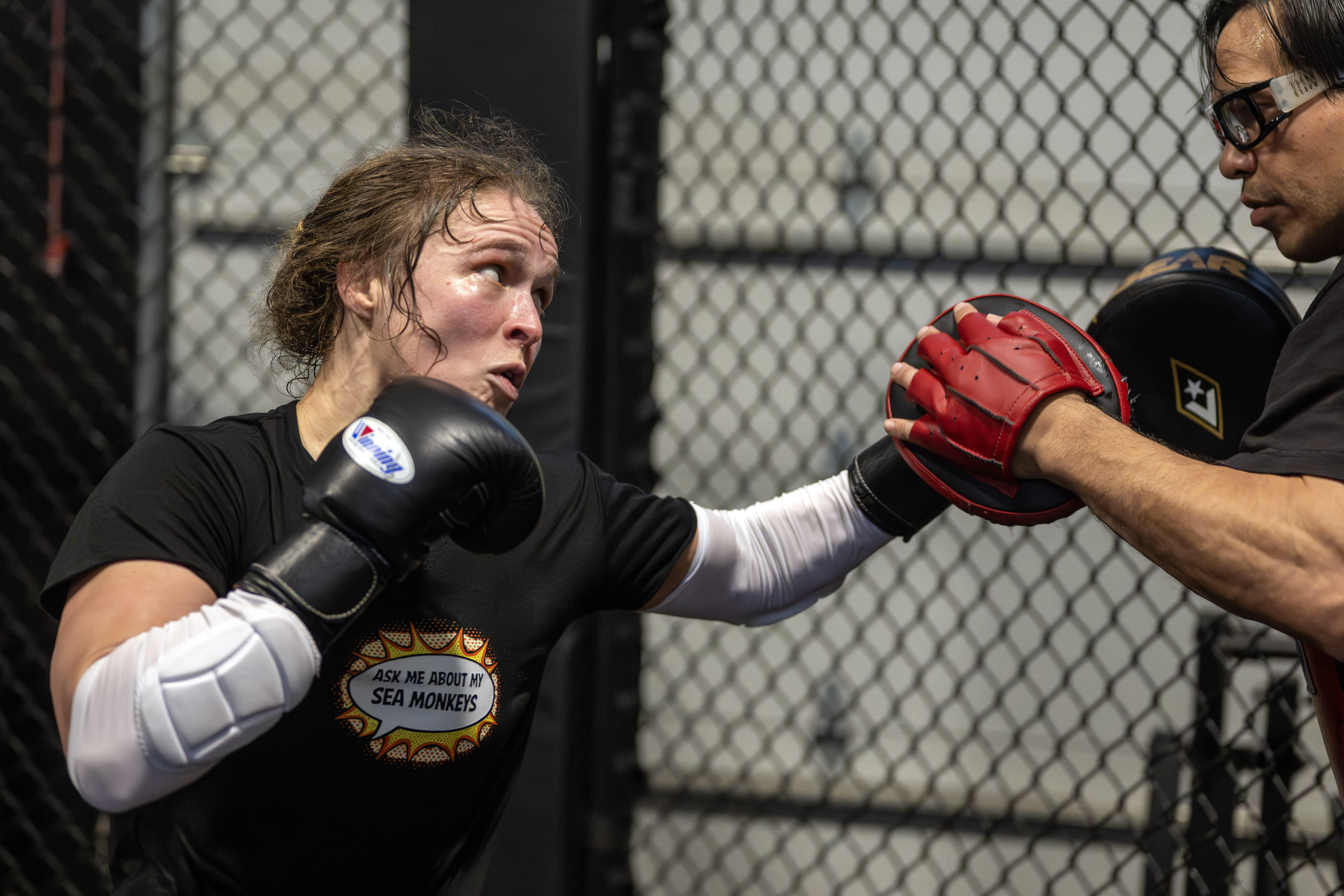 Former UFC champion and Olympic medalist Ronda Rousey prepares for...