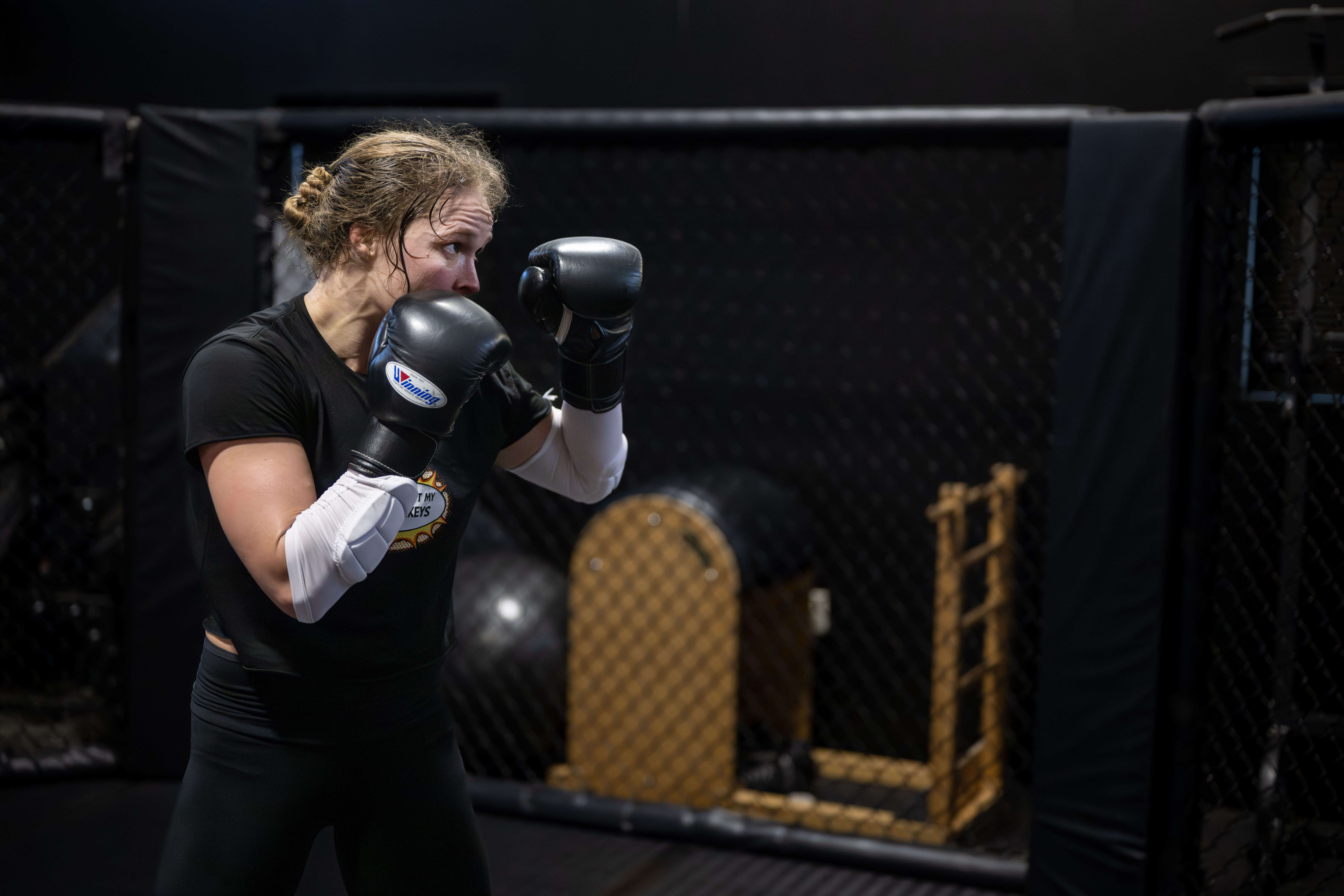 Former UFC champion and Olympic medalist Ronda Rousey prepares for...