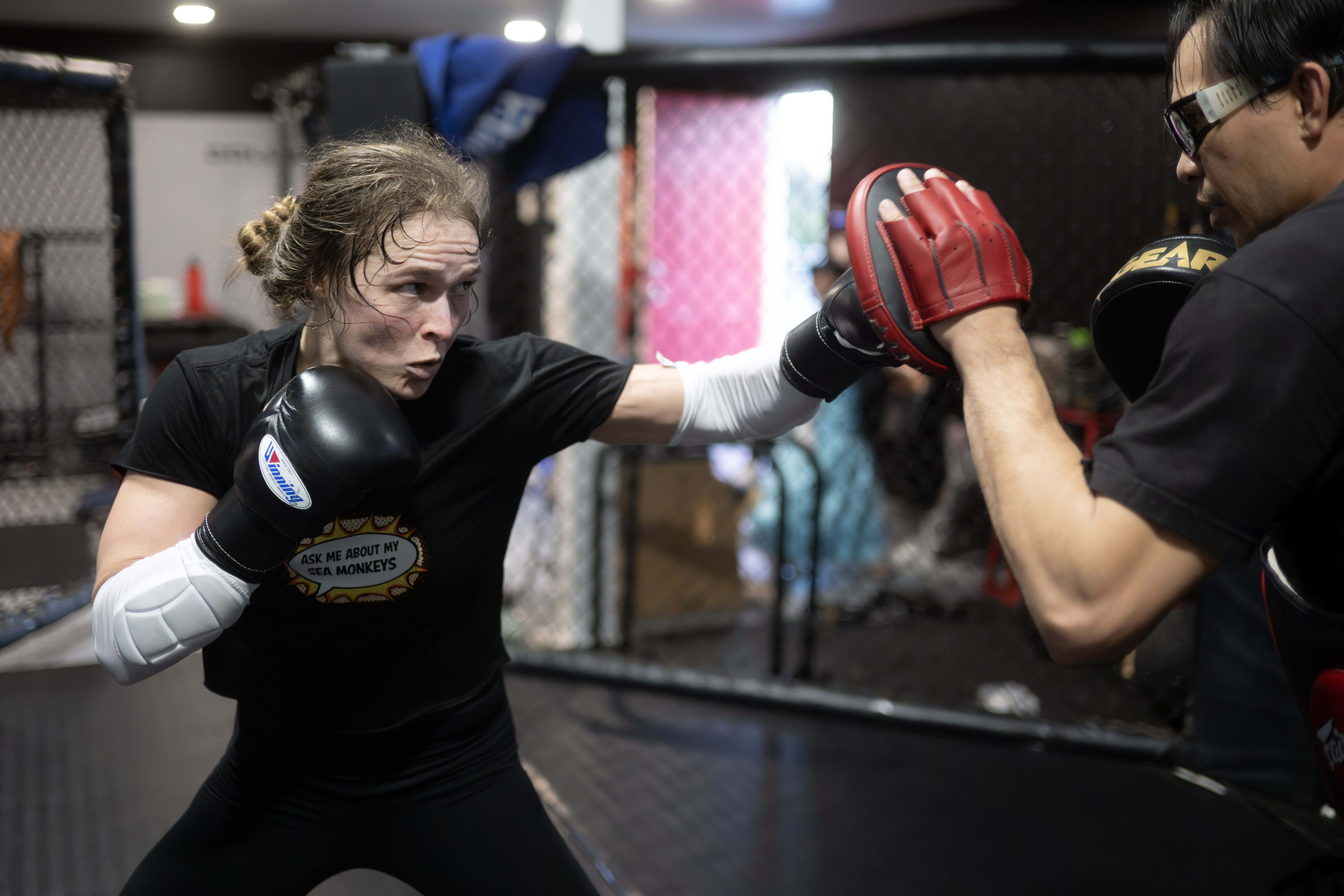 Former UFC champion and Olympic medalist Ronda Rousey prepares for...