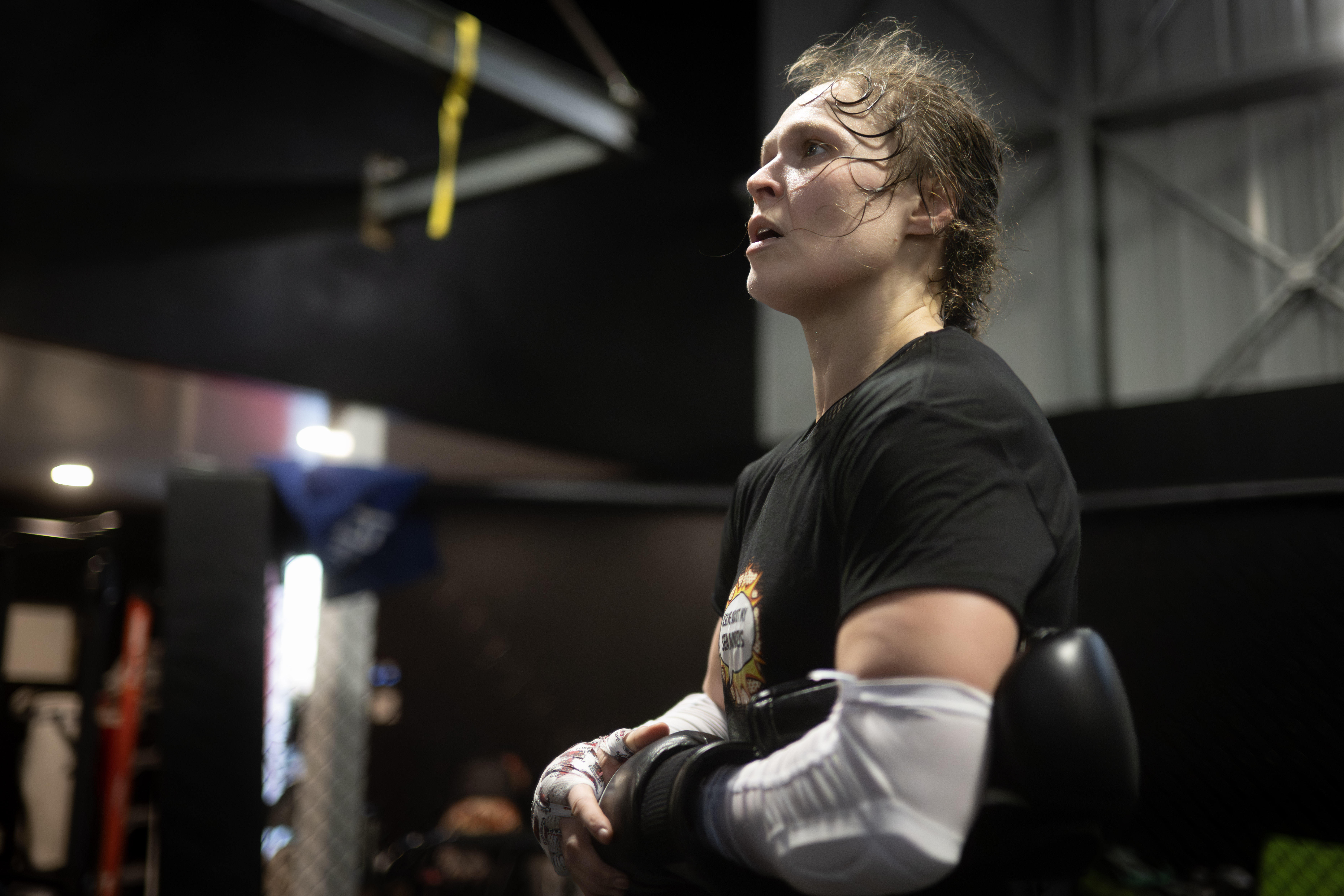 Former UFC champion and Olympic medalist Ronda Rousey prepares for...