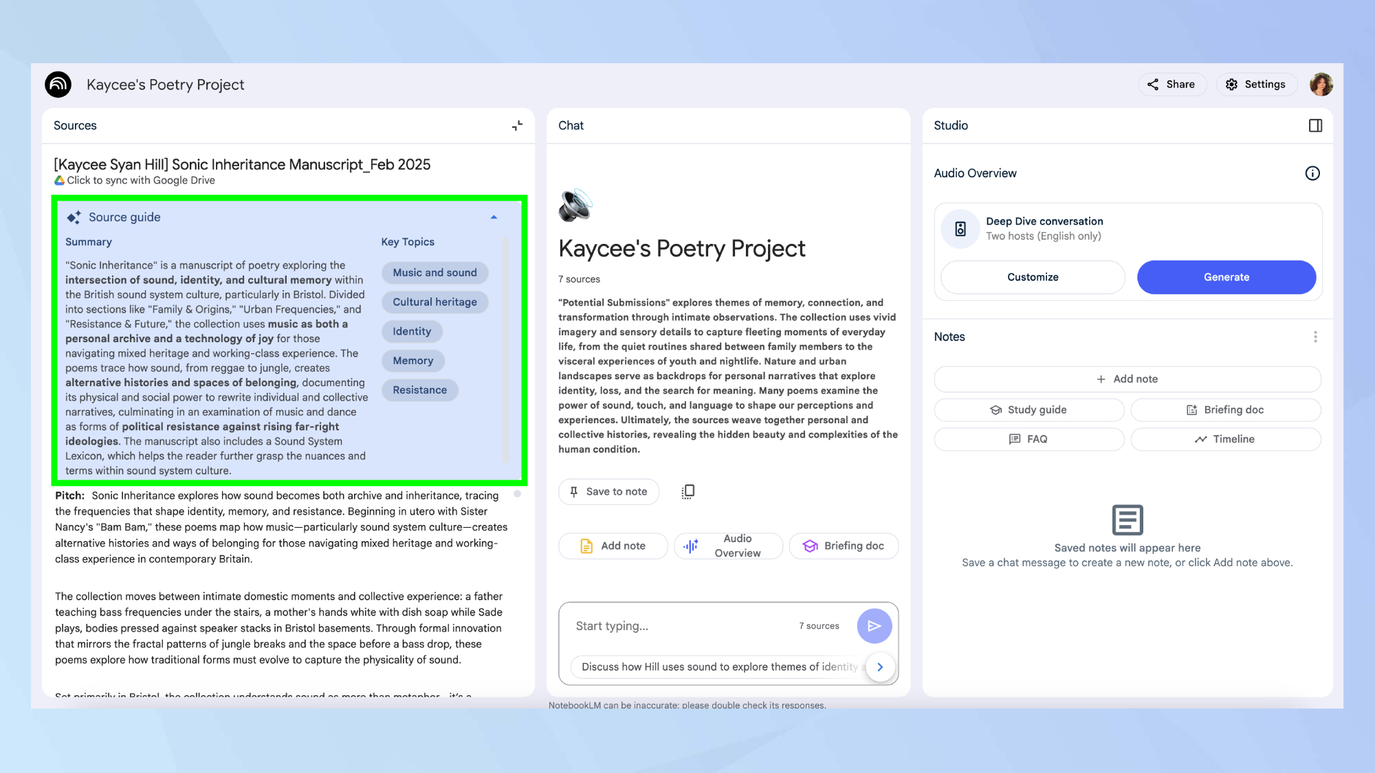 NotebookLM summaries feature