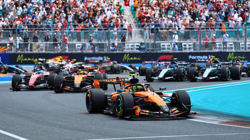 Lando Norris leads Oscar Piastri and Charles Leclerc in 2026 F1 Miami Grand Prix