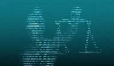 Illustration of blind justice made of binary numbers