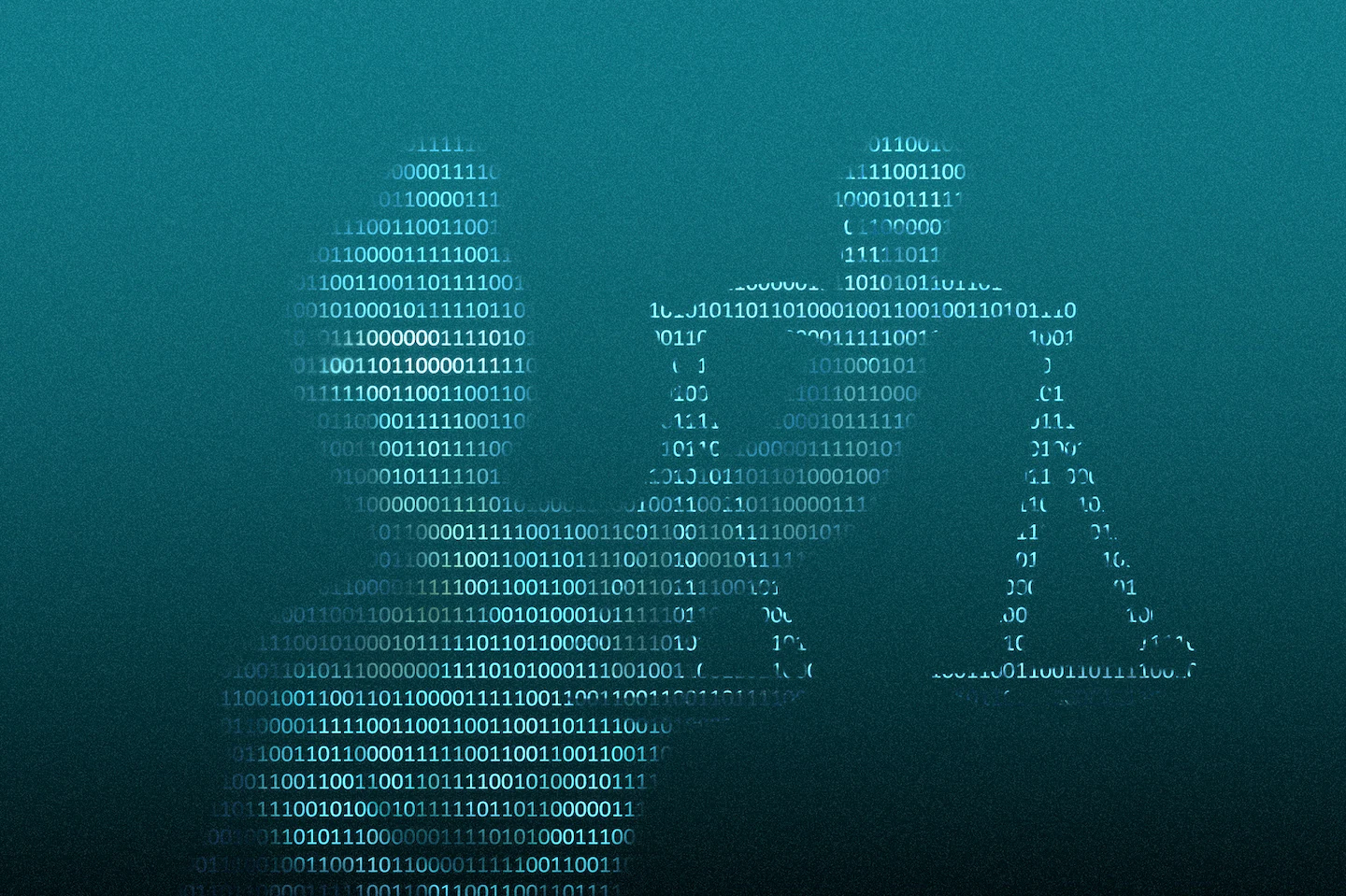 Illustration of blind justice made of binary numbers