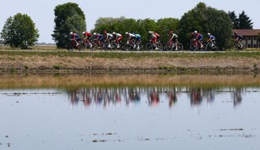 The pack rides during the 13th stage of the Giro d'Italia 2026 - Tour of Italy cycling race between Alessandria and Verbania, Italy, on May 22, 2026. (Photo by Luca Bettini / AFP)