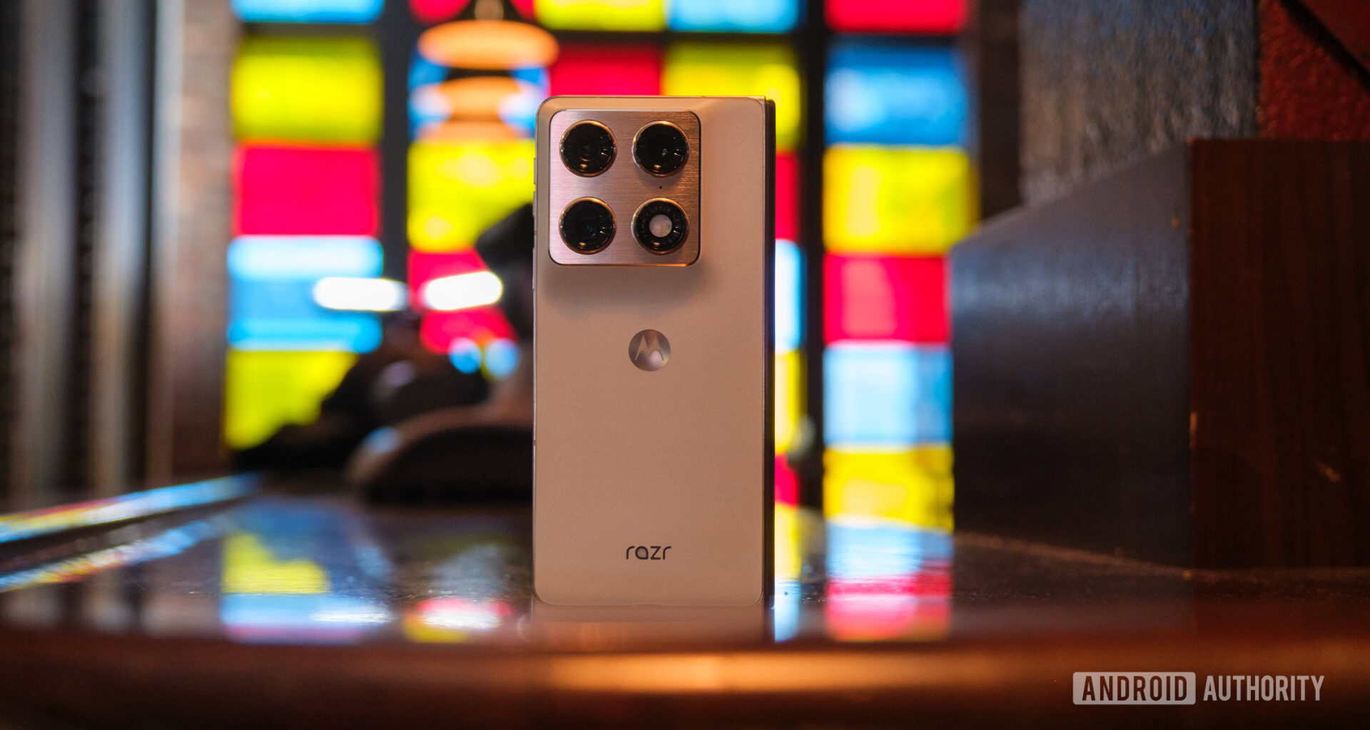 Motorola Razr Fold standing on bar