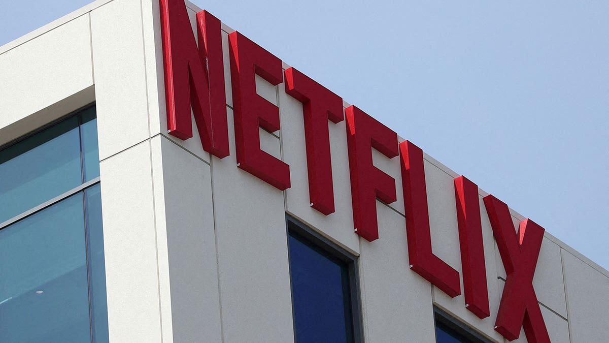 Netflix logo displayed on a building in Hollywood