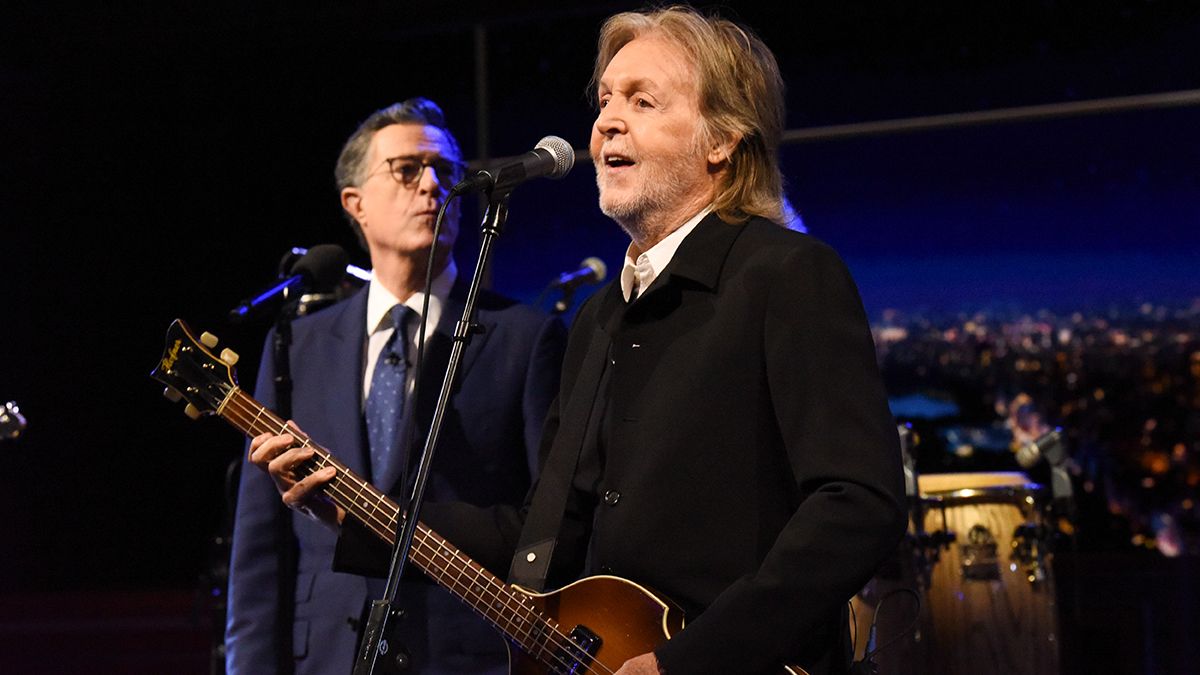 NEW YORK - MAY 21: Stephen Colbert and Paul McCartney on the CBS series The Late Show with Stephen Colbert, scheduled to air on the CBS Television Network. (Photo by Scott Kowalchyk/CBS via Getty Images)