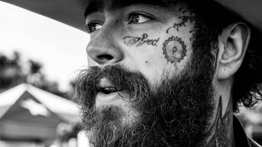 close-up of Post Malone's face