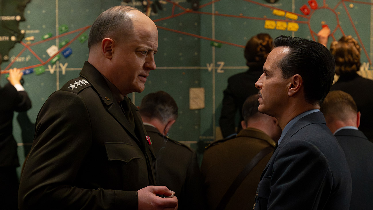 (L to R) Brendan Fraser as General Dwight D. Eisenhower and Andrew Scott as Captain James Stagg in director Anthony Maras' Pressure.