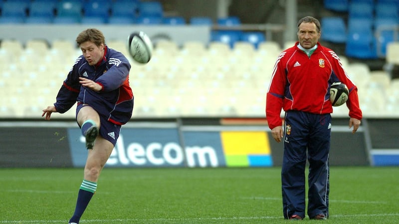 Dave Alred watches Ronan O’Gara kick during the 2005 Lions tour in New Zealand. Photograph: Phil Walter/Getty