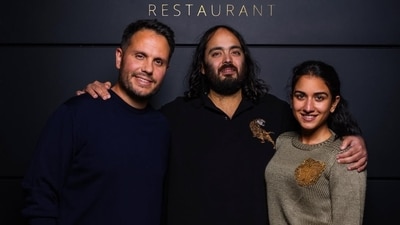 Radhika Merchant showcased her versatile style, transitioning from a glamorous gown at the Venice gala to a more relaxed yet chic look for dinner with Anant Ambani in Nice. (Instagram/ nespo_restaurant)
