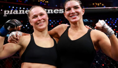 Ronda Rousey and Gina Carano embrace following MVP MMA 1