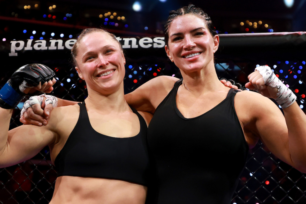 Ronda Rousey and Gina Carano embrace following MVP MMA 1