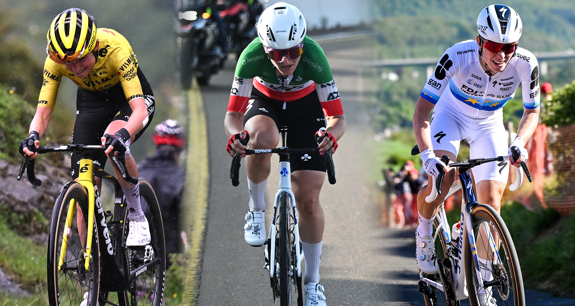 Collage image of Marion Bunel, Elisa Longo Borghini and Demi Vollering