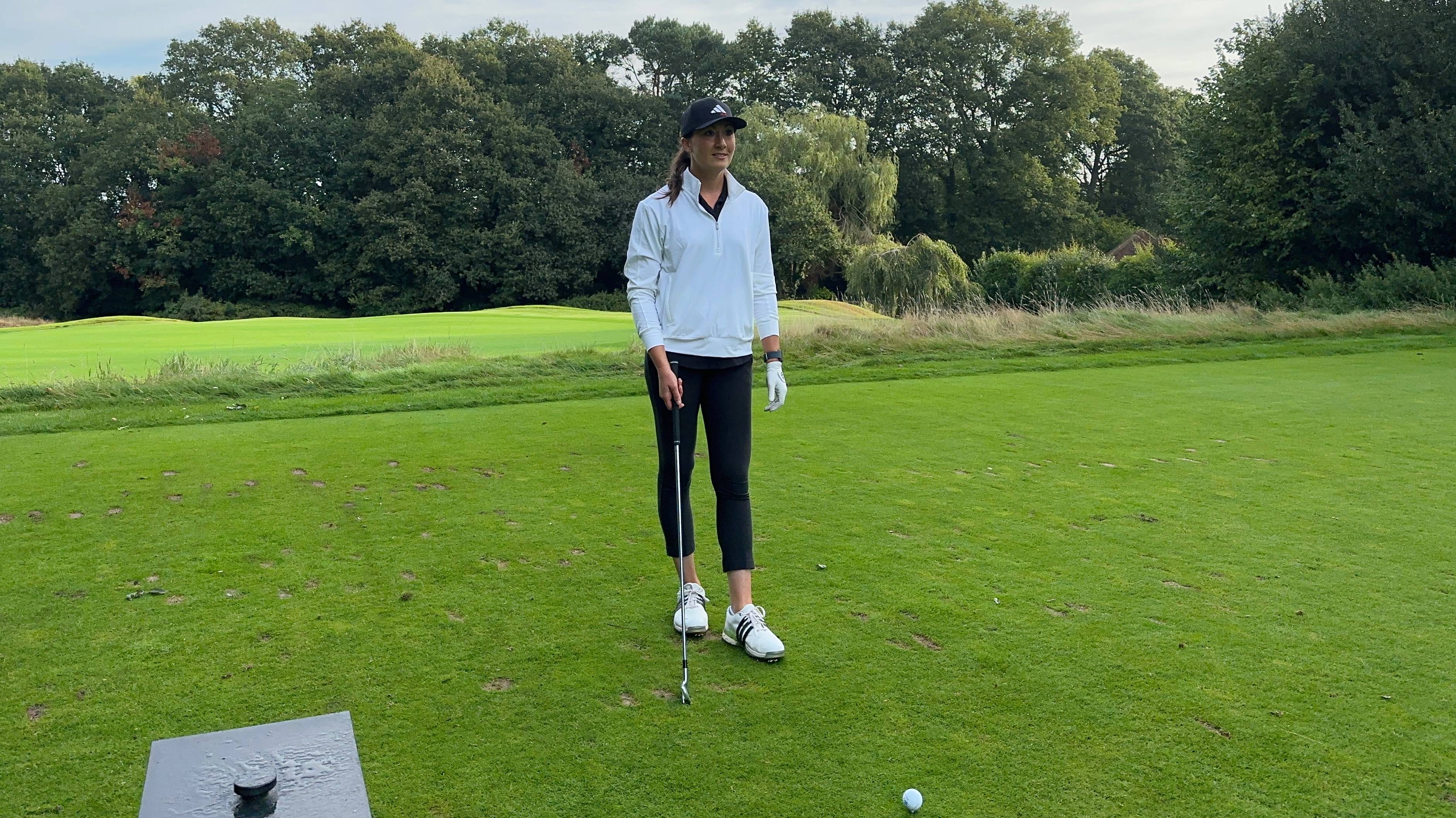 Jess Ratcliffe lining up on the tee