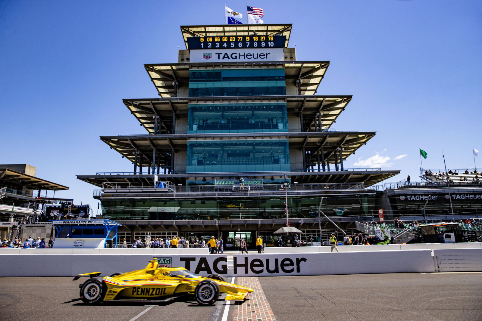 Scott McLaughlin crosses the yard of bricks at Indianapolis Motor Speedway.