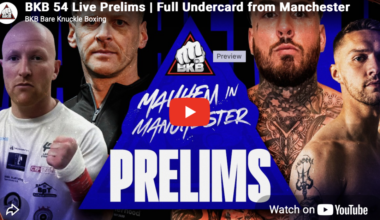 Video: BKB 54 Manchester prelims, LIVE bareknuckle fights on YouTube