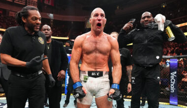 Sean Strickland celebrates UFC 328 win