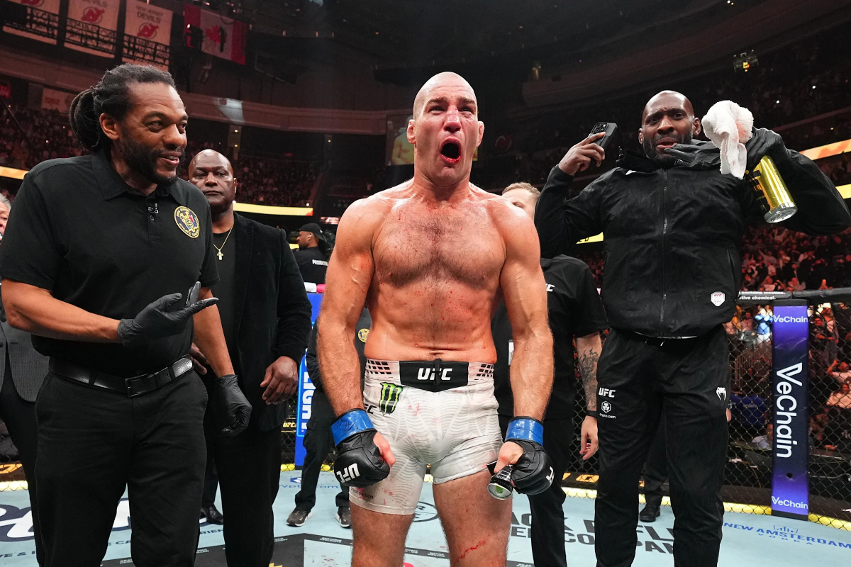 Sean Strickland celebrates UFC 328 win