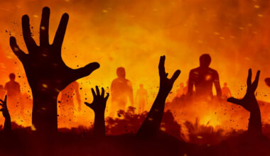 Hands rising from graves