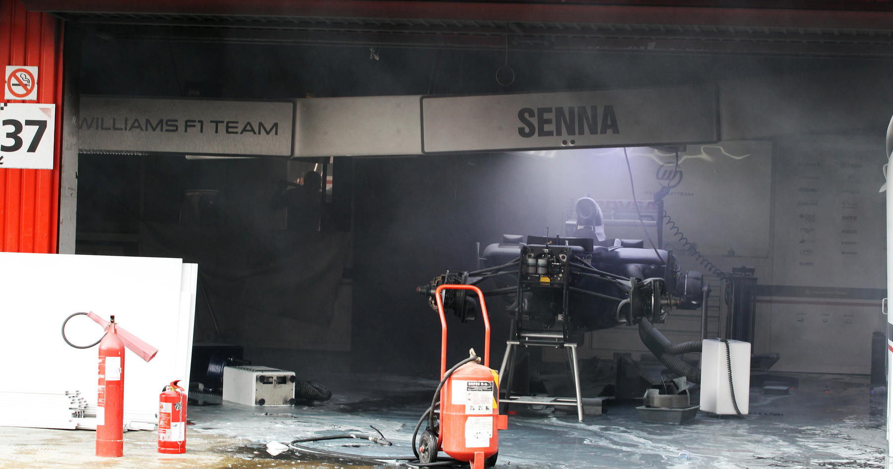 Fairytale F1 victory celebrations ended by dramatic garage fire