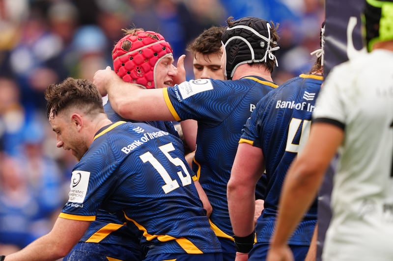 Leinster's Josh van der Flier is congratulated after his try against Toulon on Saturday. Photograph: Brian Lawless/PA Wire