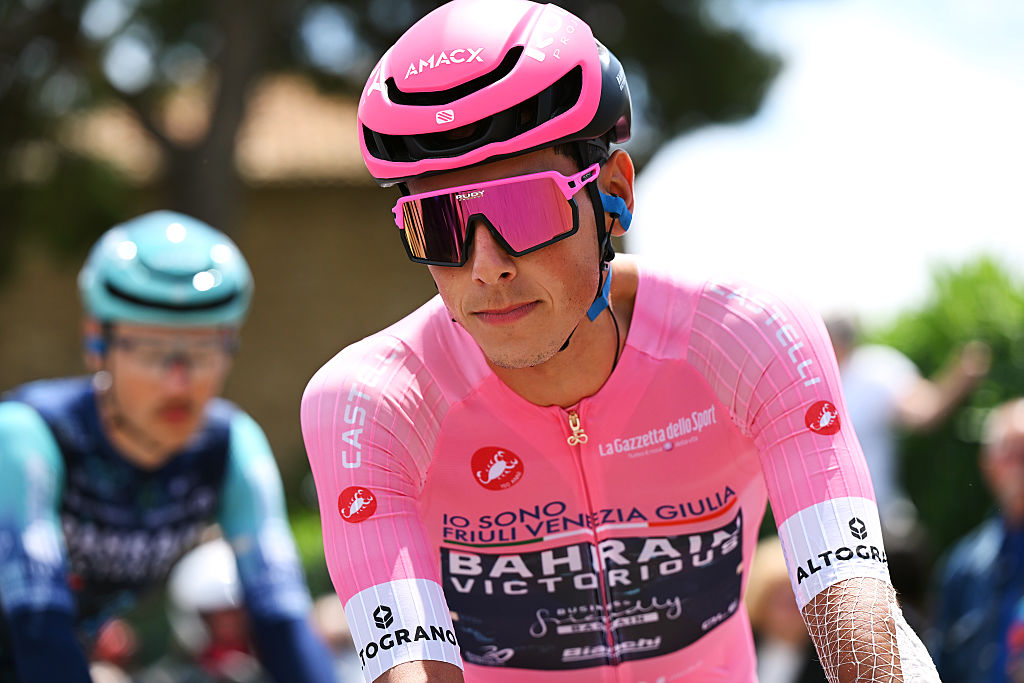 Afonso Eulalio of Portugal and Team Bahrain - Victorious - Pink Leader Jersey prior to the 109th Giro d'Italia