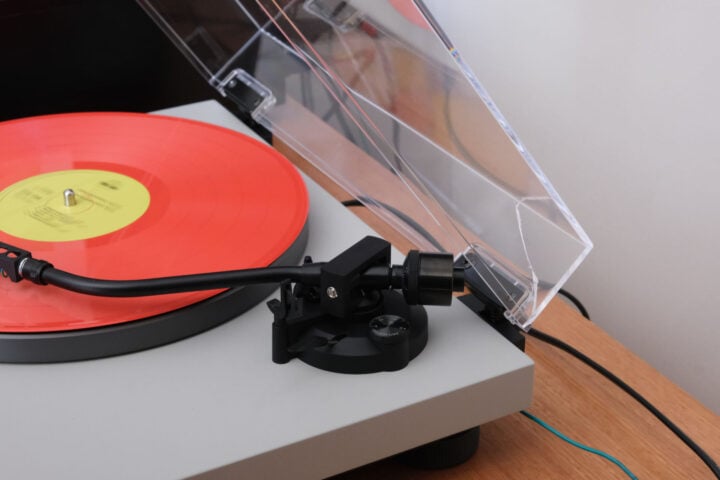 close up of a turntable lid
