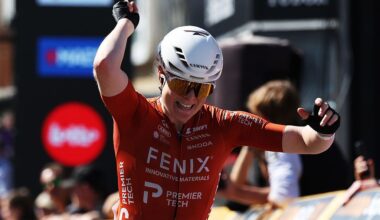 Charlotte Kool of Netherlands and Team Fenix-Premier Tech celebrates at finish line as race winner during the 6th Scheldeprijs 2026, Women's Elite a 130.3km one day race from Schoten to Schoten