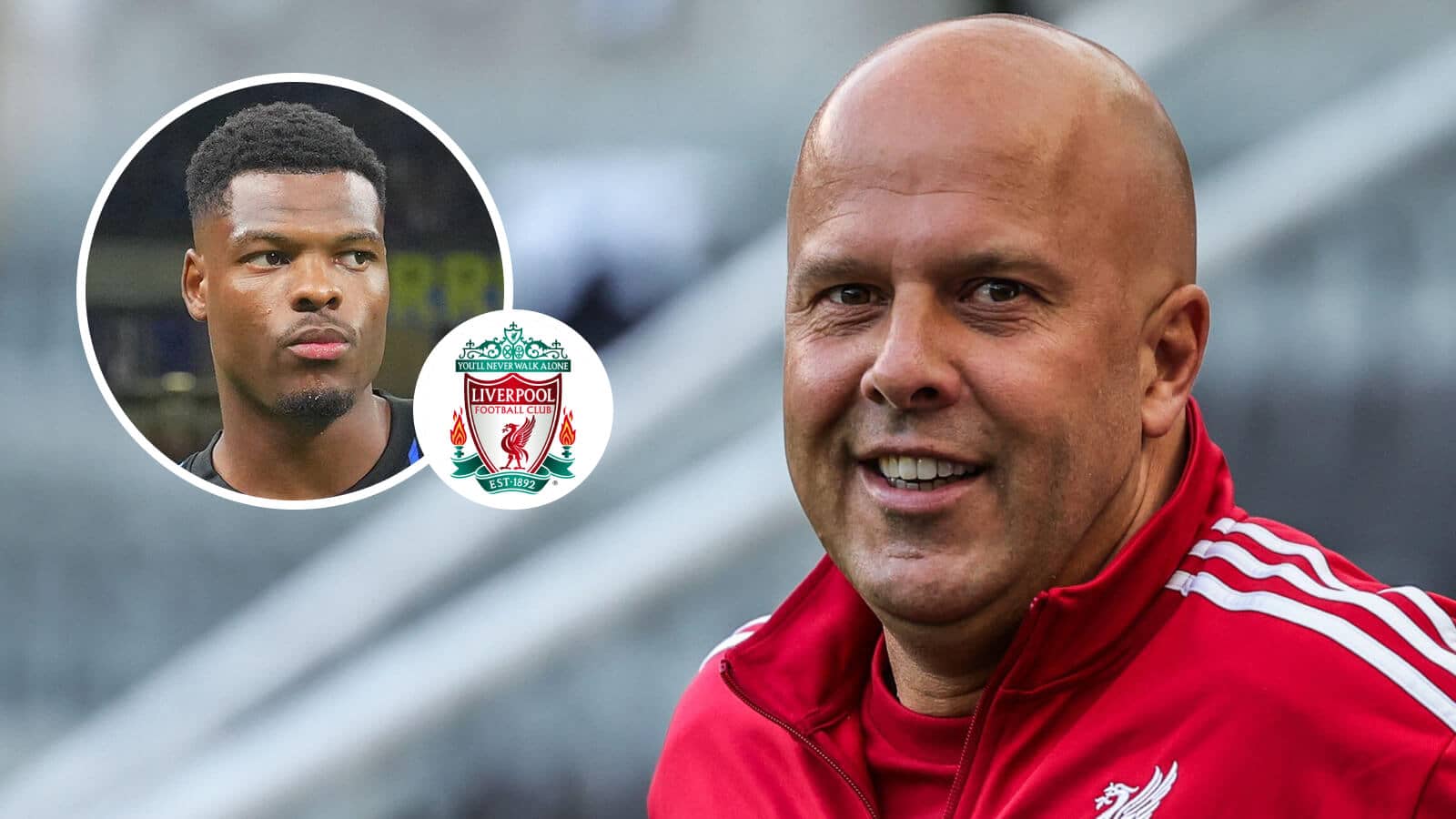 Liverpool boss Arne Slot and Inter Milan star Denzel Dumfries