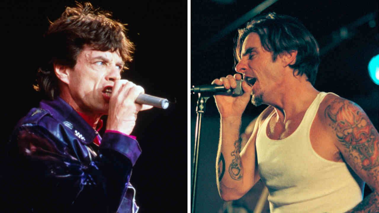 Mick Jagger of The Rolling Stones and The Red Devils&rsquo; Lester Butler performing onstage