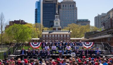 Apr 16, 2019; Philadelphia, PA, USA; MLB commissioner Rob Manfred addresses fans and media during an event at Independence Mall to announce Philadelphia as the host of the 2026 All Star Game.