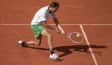 Daniil Medvedev in action ahead of the ATP Monte Carlo Masters.