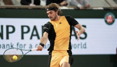 Stefanos Tsitsipas in action ahead of ATP Rome Masters.