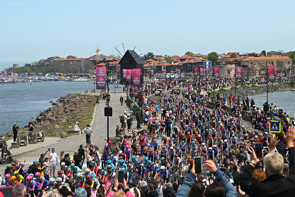 A general view of the peloton prior to the 109th Giro start in Nessebar, Bulgaria