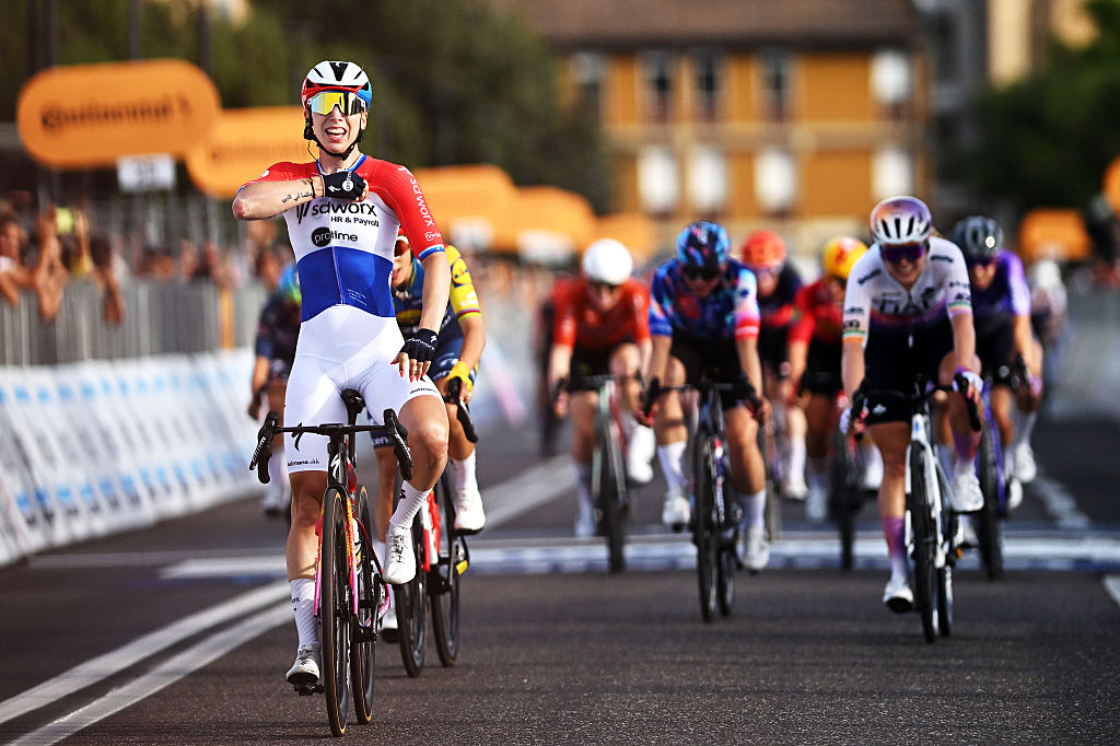 Lorena Wiebes (SD Worx - Protime) celebrates victory in the opening stage of the 2026 Giro d'Italia Women in Ravenna, Italy. (Photo by Luc Claessen/Getty Images)