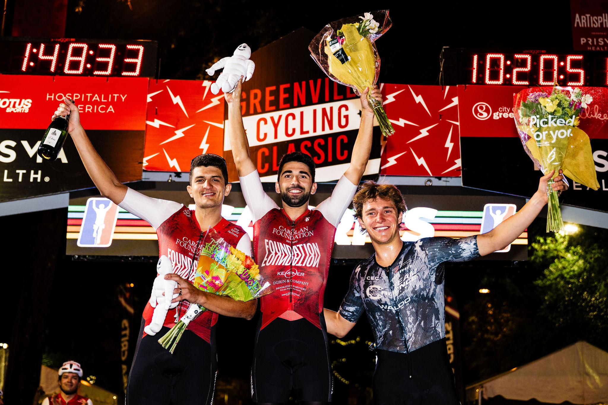 Men's podium (L to R): second-placed Bryan Gomez (Foundation New York), winner Marcos Mendez (Foundation New York) and third-placed Luke Fetzer (Team Cadence Cyclery pb Waldo Racing)