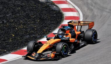 Gary Anderson on the front wing McLaren had to remove