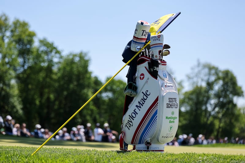 A detailed view of a golf bag belonging to Scottie Scheffler of the United States. Photograph: Michael Reaves/Getty