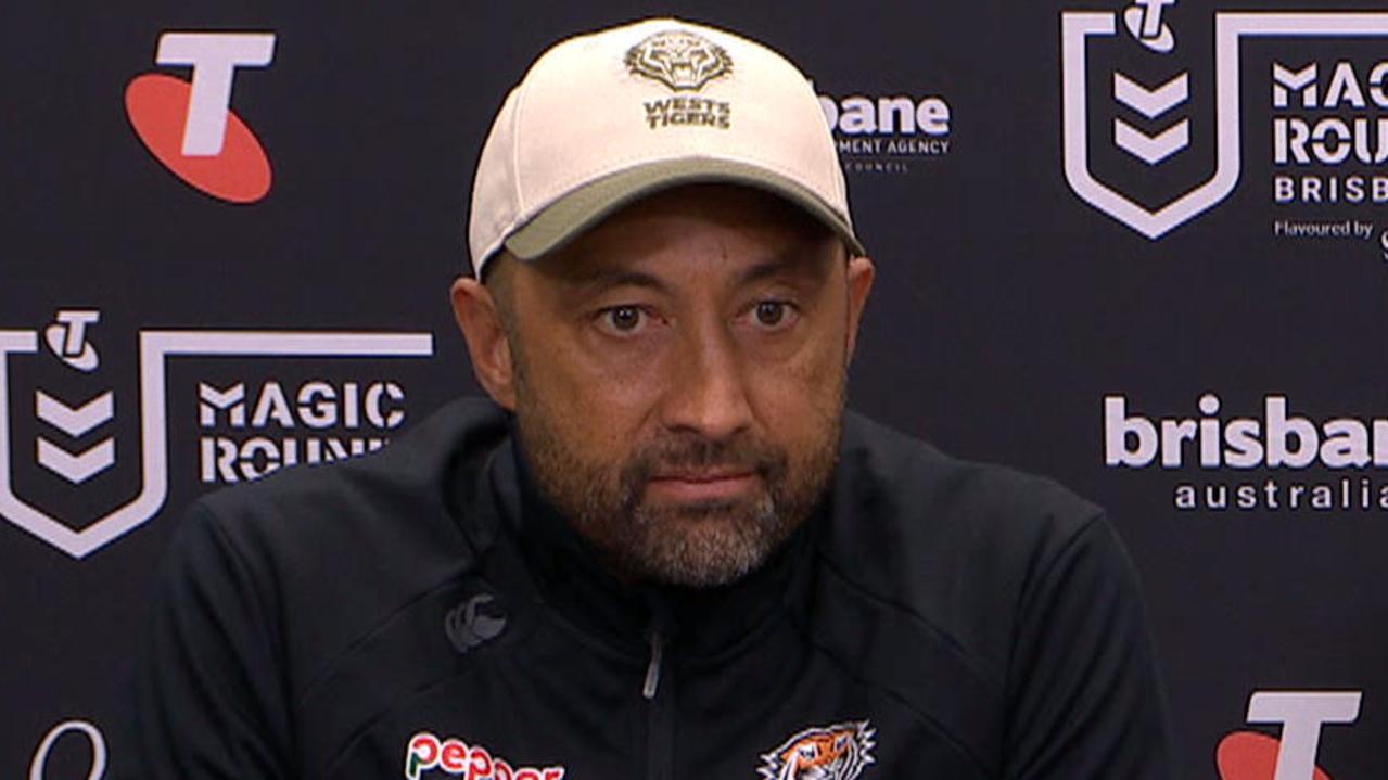 NRL 2026: Benji Marshall press conference after latest Wests Tigers loss, video, watch replay, Taylan May injury update