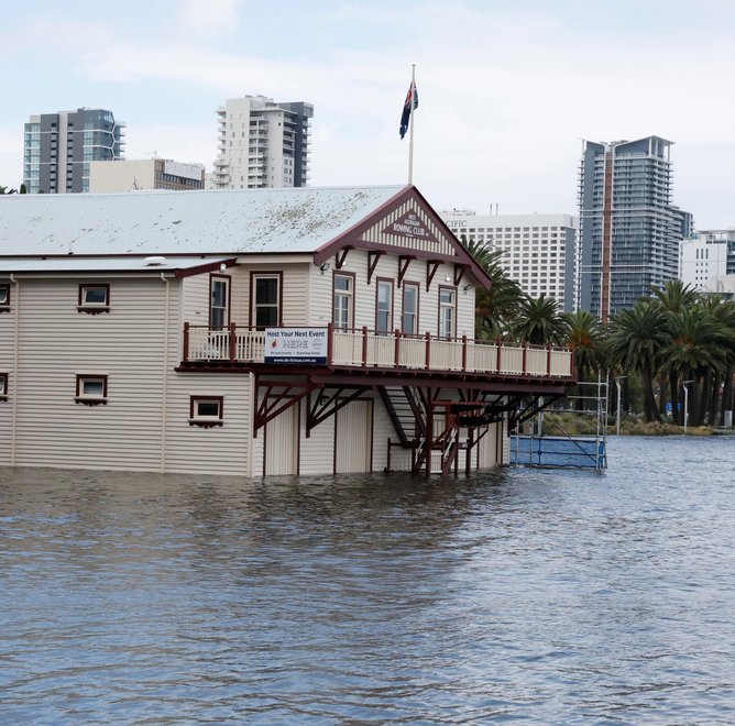 The Rowing Shed on Riverside Drive is flooded due to the stormy weather. Picture: Sandra Jackson