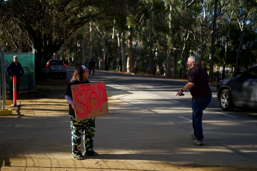 A protest outside Possum Park in the Adelaide Park Lands.