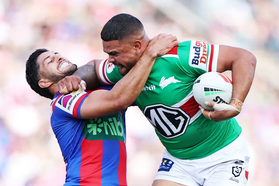 Latrell Mitchell in action for Souths against Newcastle.